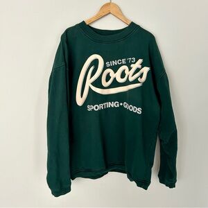 Roots Vintage Oversized Crewneck Relaxed Sweater Green